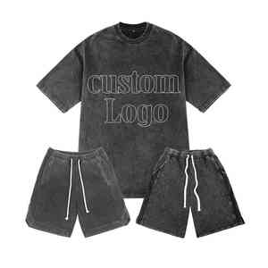 Conjunto de Verano de Dos Piezas para Hombre con Logotipo Personalizado, Pantalones Cortos y Camiseta con Lavado Ácido - Product Image 1