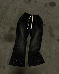 Men's <b>Black</b> Flare Pants Elastic Waist Drawstring <b>Sequined</b> Casual Lightweight Summer Knitted Joggers - Product Image 5