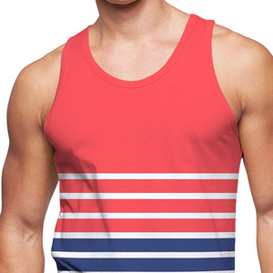 Custom Striped Tank <b>Top</b> O-Neck Casual Breathable Polyester Sleeveless Vest <b>Red</b> <b>Blue</b> <b>White</b> Stripe Design Tank <b>Tops</b> - Product Image 3