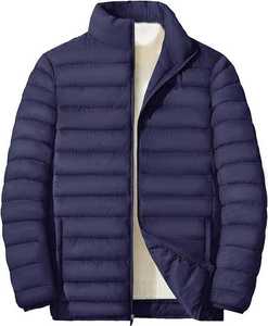 <b>Men's</b> <b>White</b> Stand Collar <b>Puffer</b> <b>Jacket</b> Zipper Closure Windproof Casual Style Polyester Wadding Winter Wear Regular Length - Product Image 4
