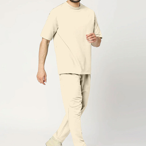 Hot New Arrival Men's Breathable T Shirt <b>Trouser</b> Set Comfortable High Street Style for Summer Solid Polyester/Cotton Fashion - Product Image 1