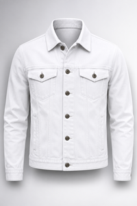 Veste en jean blanche pour homme, fermeture à boutons, coupe classique, écologique, coupe-vent, style décontracté, vêtement d'automne, tissu 100% coton tissé - Product Image 3