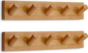 Perchero de Pared de Bambú Sólido con 5 Ganchos, Estilo Nórdico Moderno y Ecológico - Product Image 6