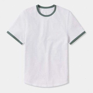 Camiseta de Algodón de Manga Corta para Hombre, Corte Regular, Color Azul, con Ribete en Contraste, Cuello Redondo, Estilo Casual - Product Image 3