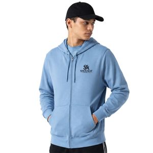 Sweat-shirt à capuche bleu clair avec fermeture éclair intégrale, cordon de serrage, manches longues et poches avant pour un usage quotidien - Product Image 1