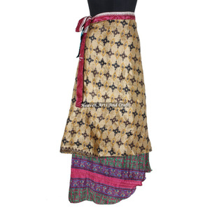 Long Sexy Printed Vintage <b>Skirts</b> Silk <b>Wrap</b> <b>Skirt</b> Women Wear Vintage Silk Sari Long Length <b>Wrap</b> Around <b>Skirt</b> 2 Layer Reversible - Product Image 4