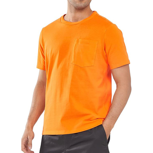 Men's Orange Short Sleeve T-<b>Shirt</b> Regular Fit Cotton Jersey O-Neck Casual Solid Color Pocket Front - Product Image 1