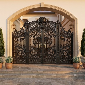Portail double en fer forgé galvanisé à chaud, résistant à la rouille, motifs complexes, montage facile, design écologique pour villa - Product Image 4