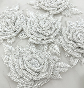 <b>White</b> 2027 New Luxury Heavy Beaded Full Design of rose flower made from patch <b>lace</b> for evening and bridal dress - Product Image 3