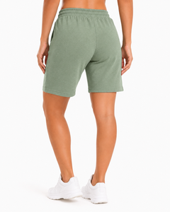 Shorts pour homme en mélange de coton et de spandex vert uni avec cordon de serrage et poches, style bermuda décontracté, tricoté, séchage rapide, imperméable - Product Image 5