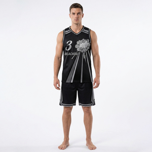 Ensemble de maillots de basket-ball Blackout pour hommes, sans manches, col en V, séchage rapide, polyester, coupe athlétique, toutes saisons, impression personnalisée des numéros d'équipe - Product Image 5