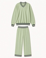 Ensemble de survêtement décontracté pour femme en polyester, col rond, deux pièces, pull à manches longues et pantalon large assorti
