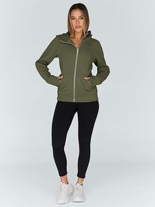 Sudadera con Capucha y Cierre Completo para Mujer, Corte Regular, Color Sólido, Tejido de Algodón y Fibra de Bambú, Ropa de Otoño - Product Image 3