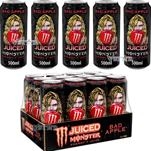 Vente en gros de MonsterEnergy saveur Bad Apple, pack de 12 canettes de 500 ml, prix d'usine, boisson énergisante au goût original, approvisionnement en vrac - Product Image 1
