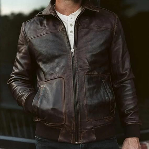 Men's Classic <b>Brown</b> Vintage <b>Leather</b> Flight Bomber <b>Jacket</b> - Product Image 4