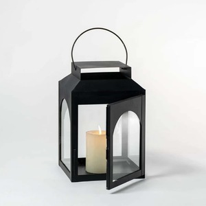 <b>Black</b> Metal <b>Lanterns</b> With Toughened Glass Panels For Home Decoration Durable Iron Candle Holders Set Of Four Different Sizes - Product Image 2