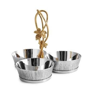 Juego de Tazones para Servir Plateados Martillados de Estilo Moderno Vintage con Soporte Dorado, 3 Tazones Metálicos para Frutos Secos - Product Image 1