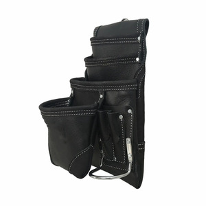 Bolsas de herramientas de cuero genuino de vaca para trabajo pesado con presilla para martillo, impermeables, costuras duraderas, ajuste regulable, para carpintería, aleación - Product Image 6