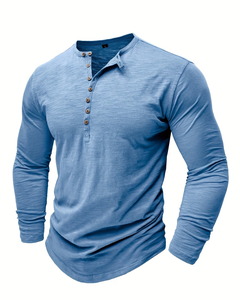 Men's Long Sleeve Henley T-Shirt Solid Color Knitted Cotton/Bamboo Fiber Regular Fit Casual Breathable Regular Enzyme Wash - Product Image 1