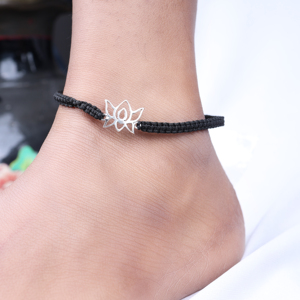 Classic Unique Style Adjustable Glass <b>Beads</b> Black Cord <b>Bracelet</b> with Sterling Silver Lotus Charm Luxury Fine Jewelry for Women - Product Image 4