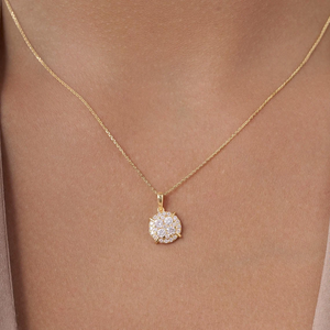 Lab Grown Diamond Necklace 14K Solid Gold DEF Color Round Cluster Diamond Pendant Necklace Dainty Gold Halo Charm Chain Necklace - Product Image 1