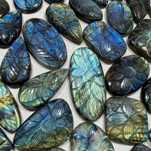 Natural Blue <b>Fire</b> Labradorite Mugal Carving Shape Cabochon Gemstone - Product Image 1