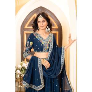 ชุดเดรสปาร์ตี้ตอนเย็นสวยๆ lehenga choli พร้อมการเข้ารหัสและลำดับการทำงานที่ซับซ้อน - Product Image 6