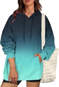 Sudadera con Capucha Extra Grande para Mujer, de Forro Polar Transpirable, con Rayas, Manga Larga, Hombros Caídos, Tejida, Informal, para Otoño - Product Image 2