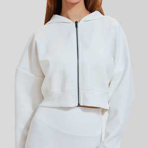 New Stylish <b>Cropped</b> Hoodie for Women Full <b>Zip</b> <b>up</b> Luxury Plain Customized Logo Cotton Loungewear Women's Hoodies - Product Image 3