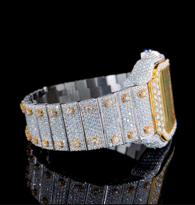 Montre de luxe à diamants carrés pour hommes, boîtier en or blanc, bracelet en acier inoxydable, mouvement à Quartz analogique, lumineux, 40mm - Product Image 4