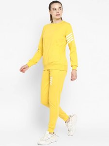Women's Yellow Tracksuit Set Full Sleeve Crew Neck <b>Sweatshirt</b> <b>Long</b> Pants Solid Color Elastic Waist Side Pockets Spring Wear - Product Image 4