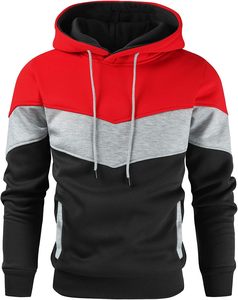 Sweat-shirt à capuche en polaire pour homme, color-block, décontracté, coupe classique, automne, noir, rouge, gris, avec poches - Product Image 2