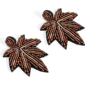 Boucles d'oreilles créoles élégantes faites à la main, brodées de perles, motif feuilles, pour mariages, fêtes estivales, plage, cadeaux, par MD HANDICRAFTS - Product Image 1