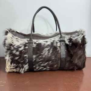 Bolsa de Viaje de Cuero Genuino Estilo Vintage con Pelo de Vaca, Cierre de Cremallera, Portátil, Multifuncional, Unisex LHDB-0172 - Product Image 3