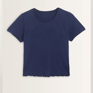 Camiseta de Manga Corta Azul Marino con Cuello Redondo, Corte Regular, Jersey de Algodón, Informal, para Hombre, Color Sólido, Transpirable, Diseño de Punto - Product Image 5