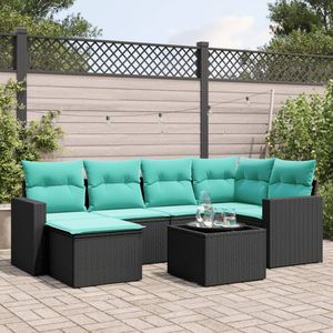Juego de sofás de patio de ratán sintético negro de 7 piezas con cojines, elegantes muebles de exterior - Product Image 1