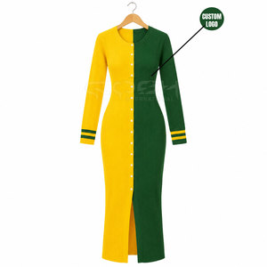 เสื้อคาร์ดิแกนถักไหมพรม Cosh International Sorority Sisterhood สีเหลืองเขียวตัดกัน คอทรงโอ ติดกระดุมด้านหน้า ความยาวเต็มตัว สไตล์มินิมอล - Product Image 1