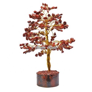 Jaspe rojo 300 Chips Árbol de alambre dorado Artesanía de piedra semipreciosa Árbol de cristal de piedras preciosas a la venta - Product Image 1