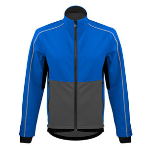 Men's Blue Gray Color Blocking Fleece Jacket Windproof Stand Collar Zipper Closure Sporty Style Autumn Wear - Product Image 1