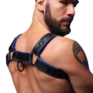 <b>Mens</b> Hardline Bulldog Leather <b>Harness</b> Blue Adjustable Chest Fit Premium Leather Club Wear - Product Image 1