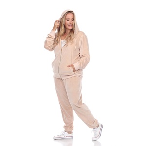Chándal de terciopelo con cremallera frontal para mujer, conjunto de 2 piezas, chándales de terciopelo con cremallera frontal, Sudadera con capucha y pantalones de bolsillo - Product Image 1