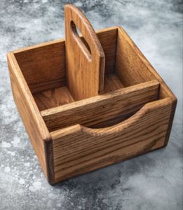 Natural Wood Table Condiment <b>Caddy</b> Wooden Utensil Storage Box Rectangular Handmade Rustic <b>Kitchen</b> Tableware Holder - Product Image 3