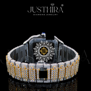 Premium Iced Two Tone Gold Roman Numerals Square Automatic Men Mechanical Luxury Hip Hop Moissanite Modern Limited Edition <b>Watch</b> - Product Image 5