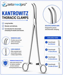 KANTROWITZ Thoracic <b>Clamps</b> Slender Delicate Long Handles Multiple Lengths 6in 7-1/2in 9-1/2in 10-3/4in ZETOMEDPRO - Product Image 3