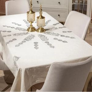 Rectangle Jacquard <b>Tablecloth</b>, Natural Fiber Linen and Cotton, Holiday Boho Colors Table Cover, Luxury European Linen, Seats 10- - Product Image 2