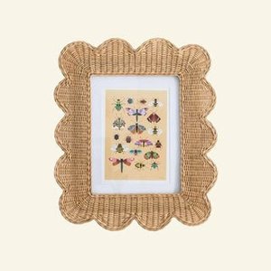 Eco Friendly Rattan Handmade Scalloped Edge Wooden Photo Display <b>Frame</b> Vintage UV <b>Printed</b> Home Decor - Product Image 2