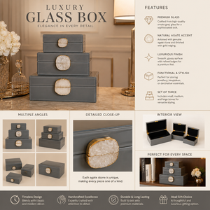 Luxury Grey Color Mirror <b>Glass</b> Decorative Storage Box Set Agate <b>Knob</b> Premium Jewelry Vanity Organizer Boxes Home Decor Lacquered - Product Image 2