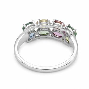 Multi Sapphire Classic <b>Ring</b> in 925 Sterling Silver <b>Rhodium</b> Plated Prong Setting for Anniversary & Engagement - Product Image 4