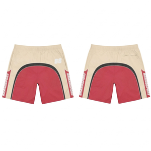 กางเกงขาสั้นผ้าโพลีเอสเตอร์ตาข่ายพรีเมียม 160 GSM สีน้ำเงินชมพู ลายพิมพ์เปลวไฟแบบ Sublimation ดีไซน์แผงต่อผ้า พร้อมโลโก้สั่งทำพิเศษ ทรงสปอร์ต - Product Image 6