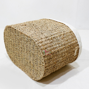 Handmade Plastic Eco-friendly Rustic Round Laundry <b>Hamper</b> <b>Basket</b> with Removable Liner and Lid - Product Image 3